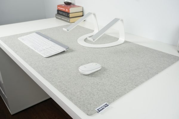 Wool felt desk mat large, grey,angle - BeaverPeak