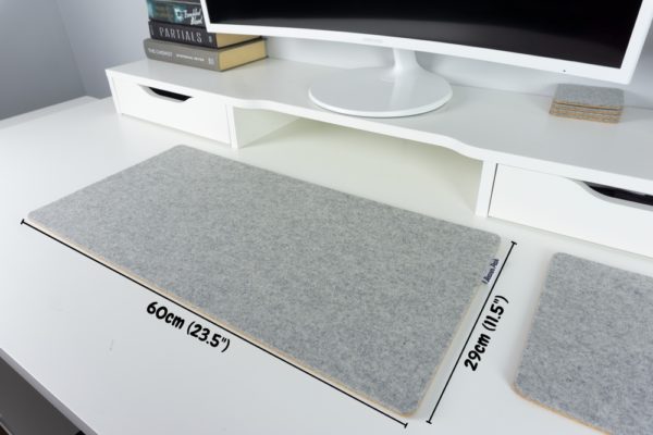 Wool and Cork Desk mat - Grey, Desk Pad with measurements