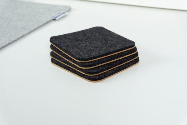 BeaverPeak Wool and Cork Coasters - Black Set