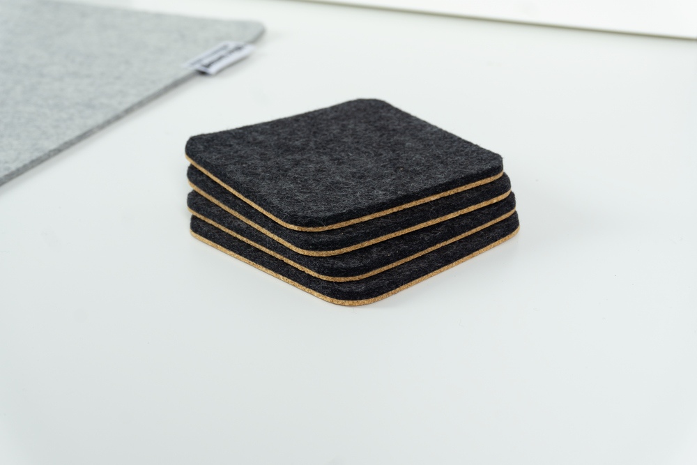 Merino Wool Coasters, black set of 4 with round corners - BeaverPeak