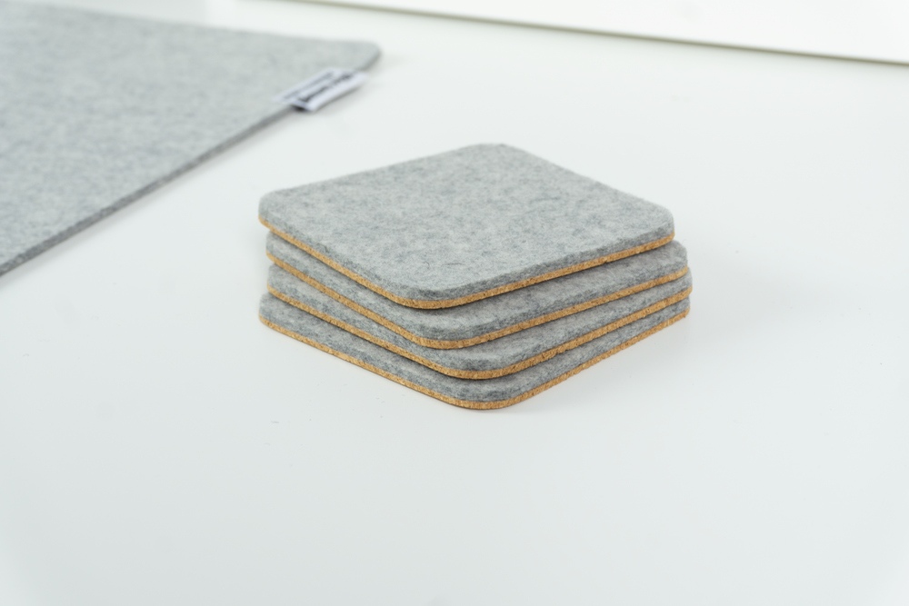 Merino Wool Coasters, grey set of 4 with round corners - BeaverPeak