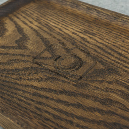 Wood catch all tray - Walnut, with camera icon engraving
