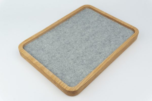 wood jewelry tray - natural with grey wool layer