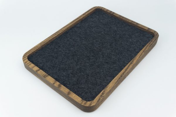wood jewelry tray empty - walnut with black wool layer