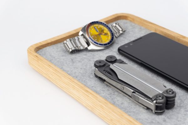 wood jewelry trays - with watch and multitool