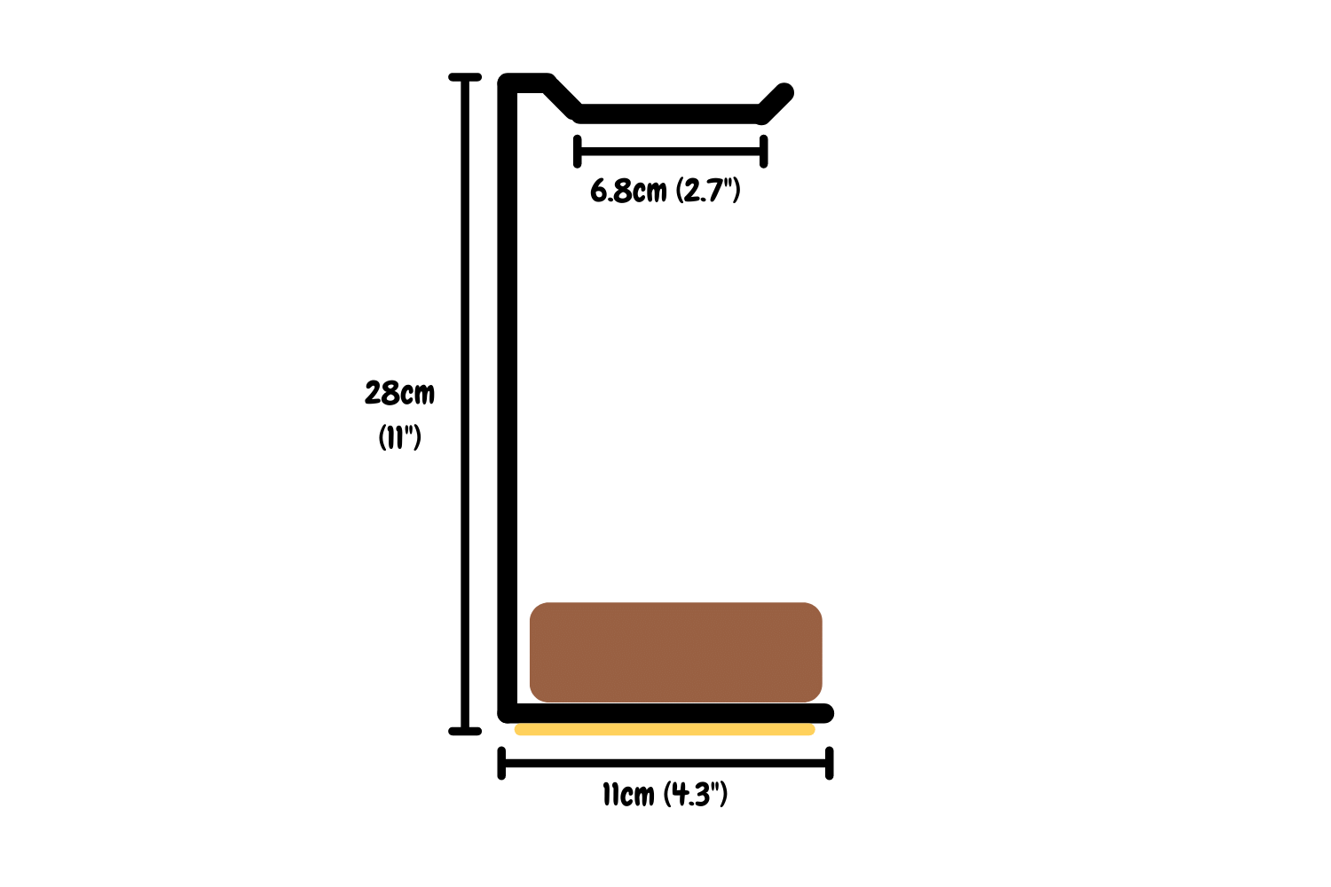 Wood headphone stand size diagram