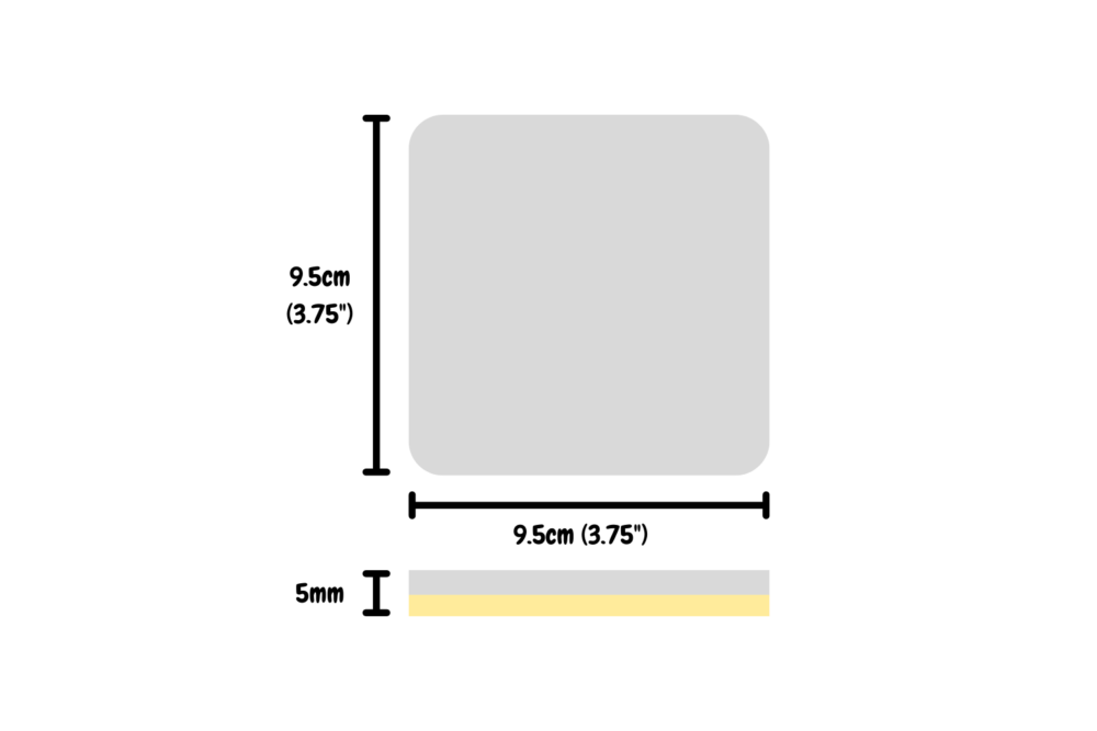 wool coasters - size graphic