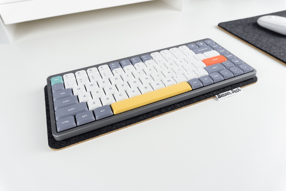 Wool keyboard mat - Charcoal, Nuphy Air 75 keyboard from angle - Beaver Peak