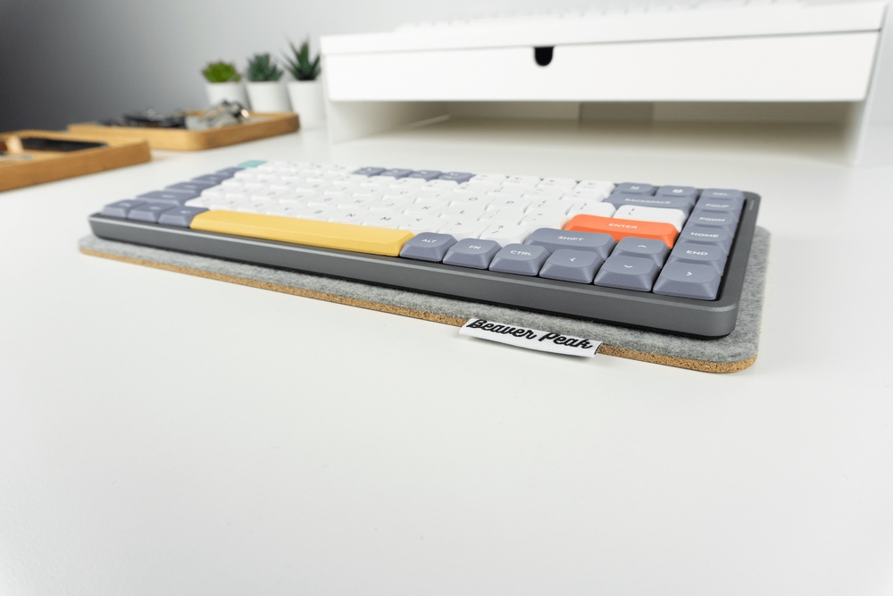 Wool keyboard mat - Grey, Nuphy Air75 from angle - Beaver Peak