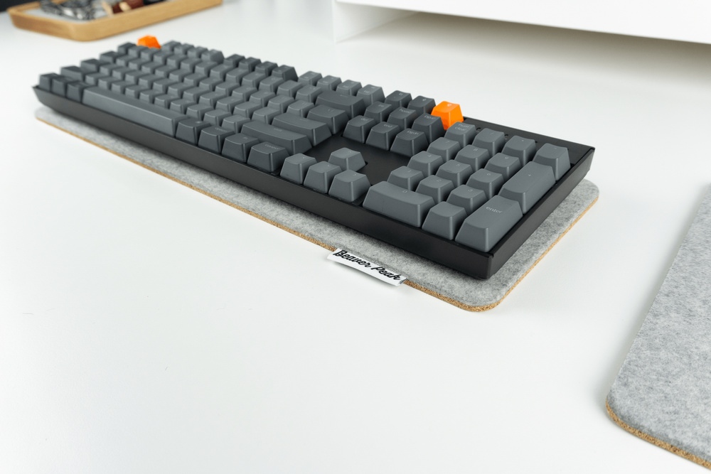 Wool keyboard mat - Grey, Keychron K10 closeup - Beaver Peak