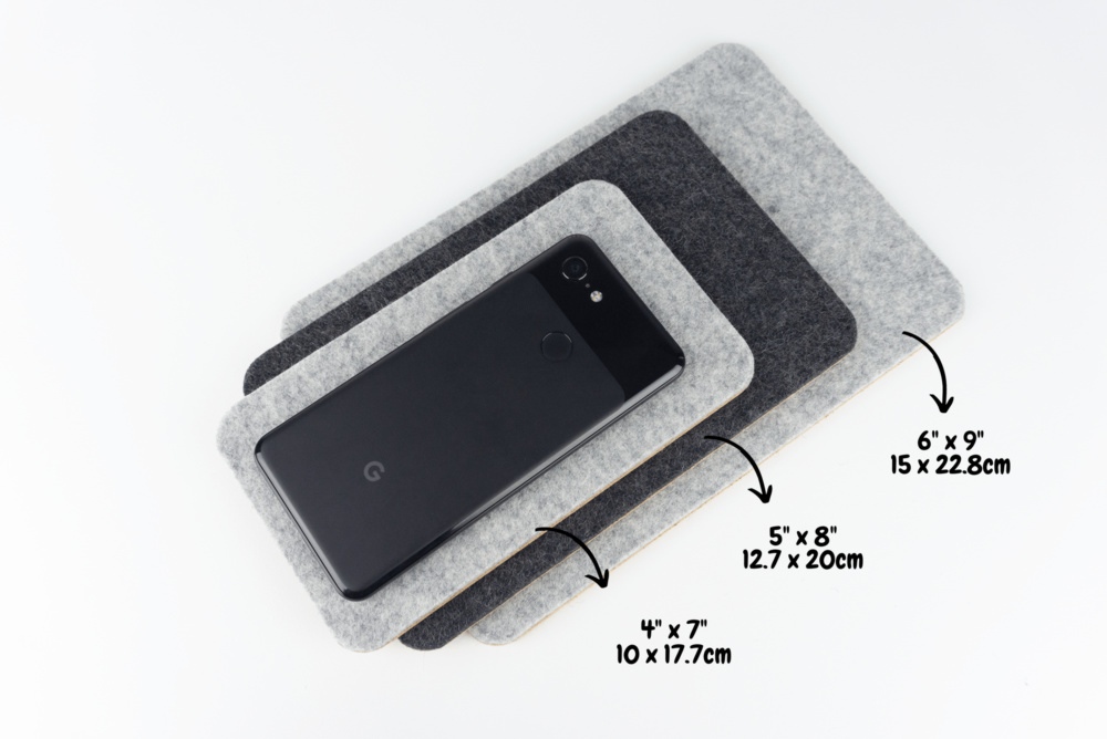 Wool phone mat size comparison