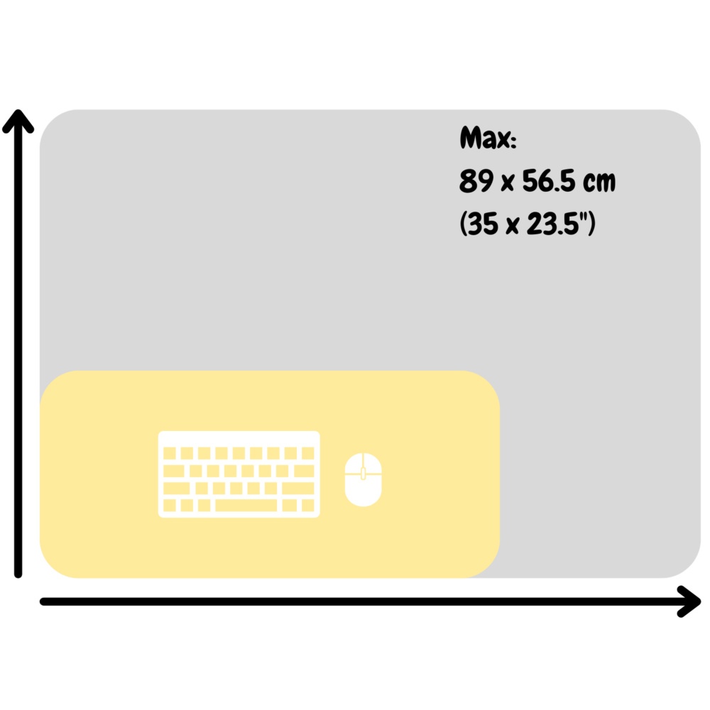 maximum size for custom felt and cork desk mat (35 x 23.5 inches).