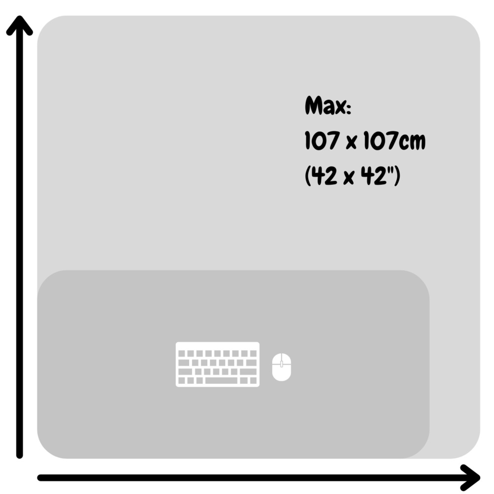 maximum size for custom merino wool desk mat (42 x 42 inches).