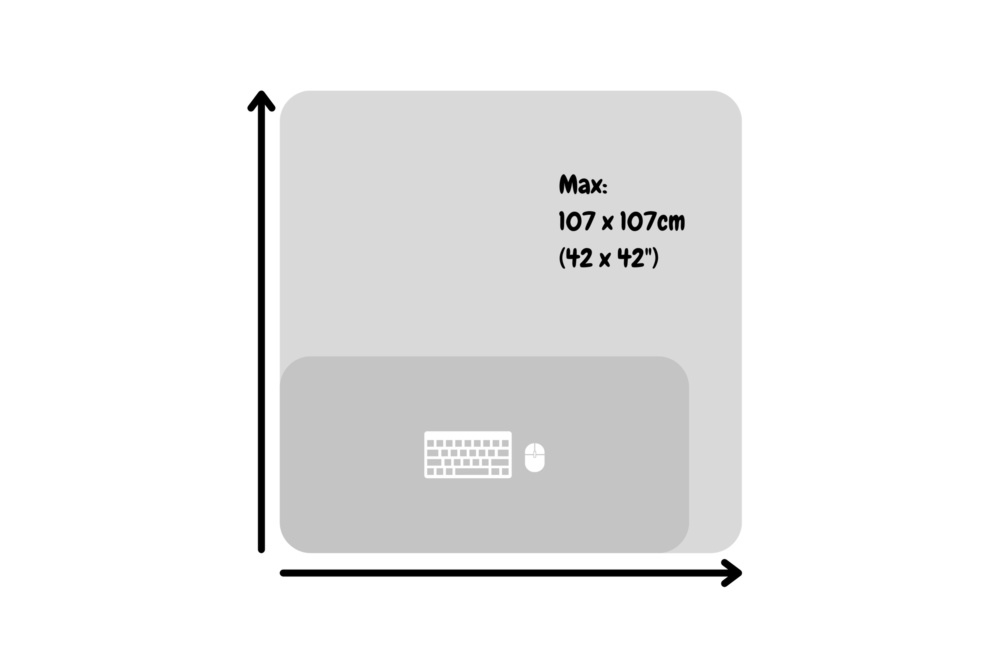 Maximum size for custom merino wool desk mat (42 x 42 inches).