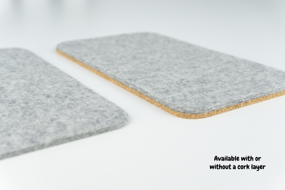 Grey wool phone mat - with and without cork.