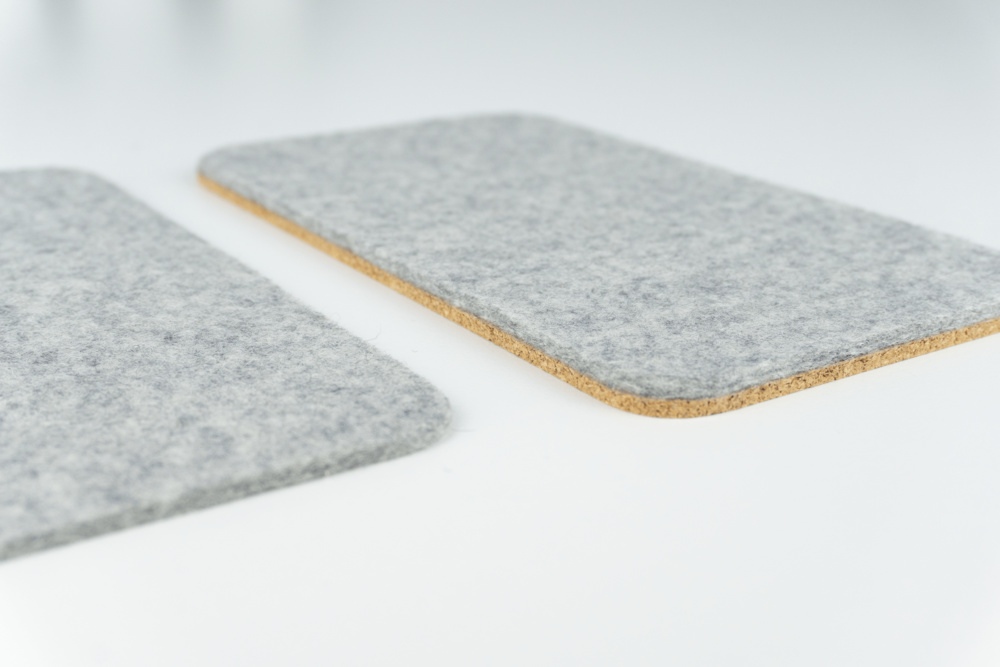 Grey wool phone mat - with and without cork