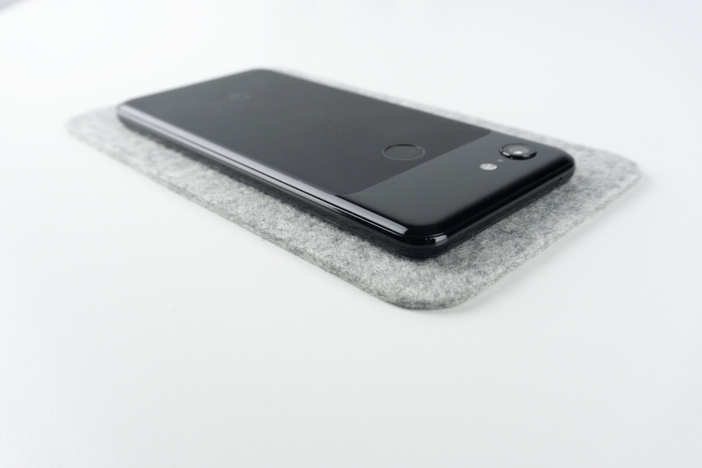 Wool phone mat closeup - Grey