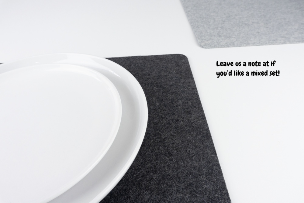 Merino wool felt placemats, available with mixed colour sets.