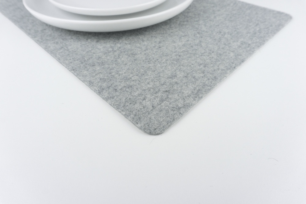 Closeup of merino wool felt placemat - grey no logo