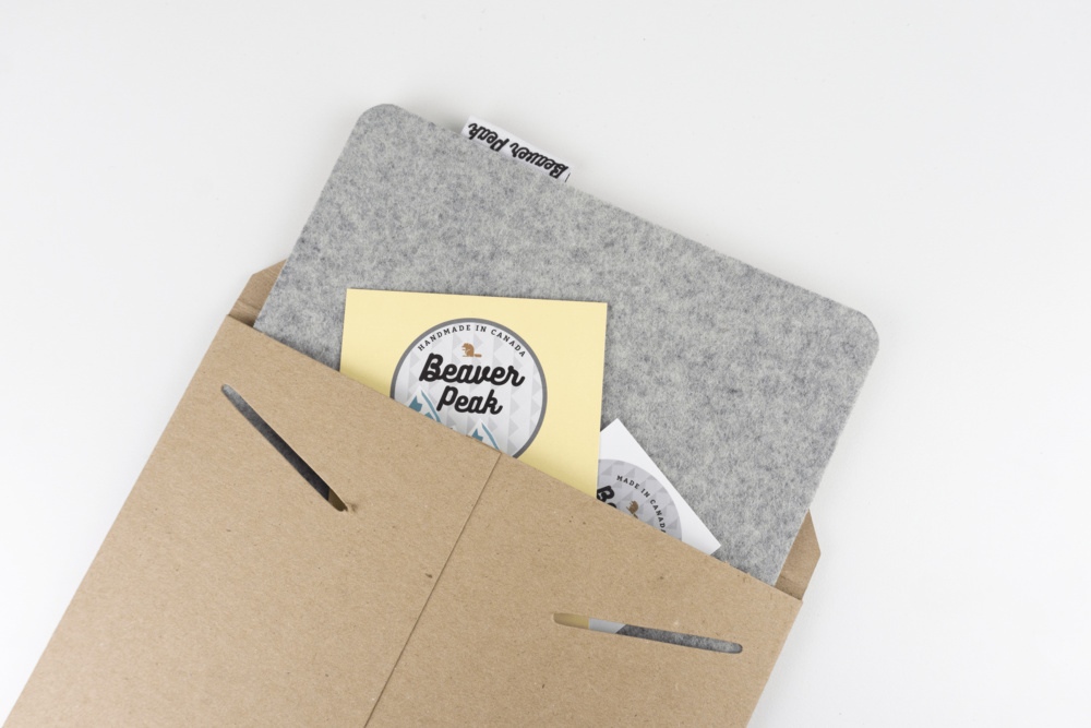 Grey wool felt mouse pad packaging, recyclable packaging only.