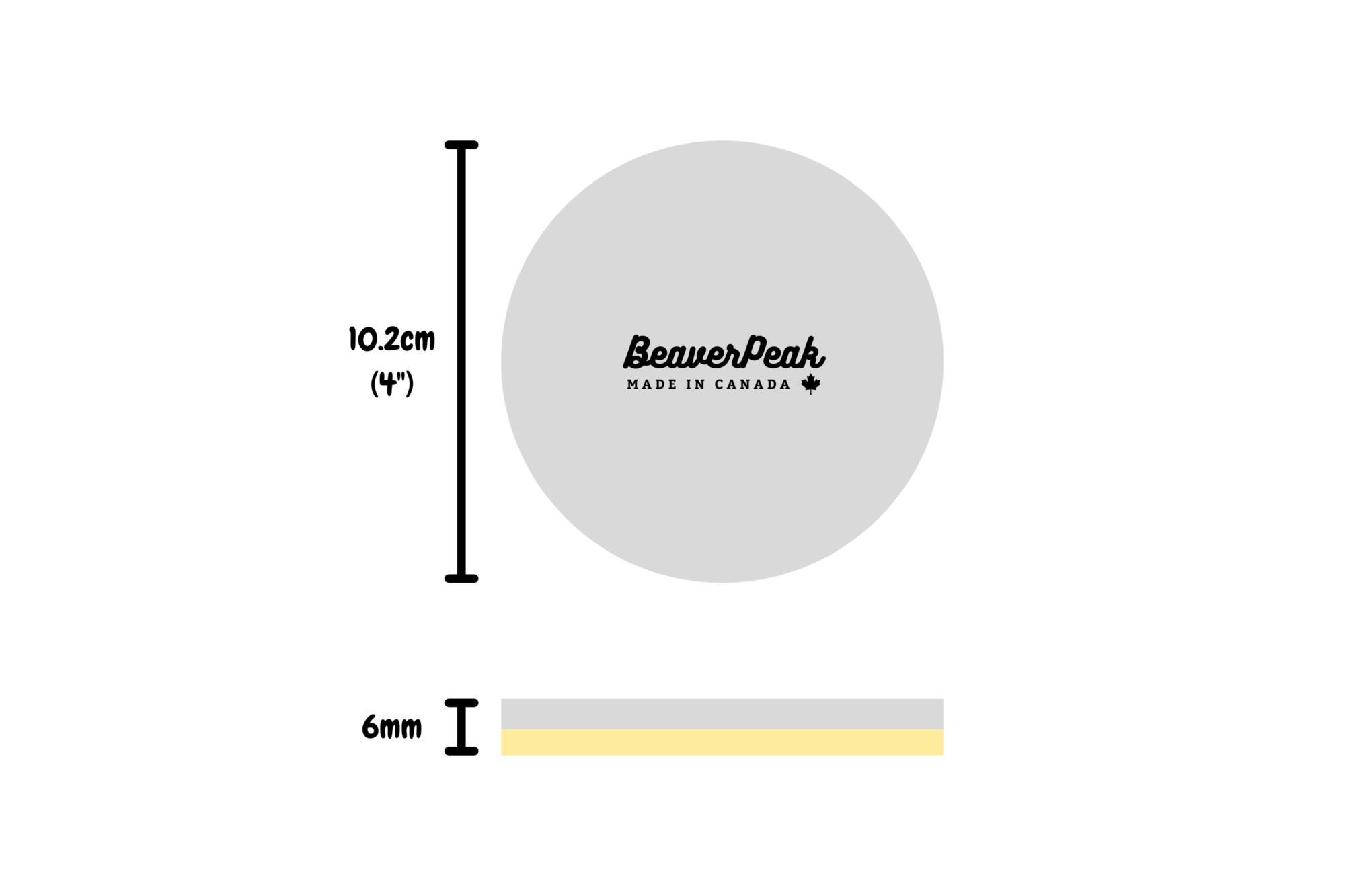 Size diagram of of our round coasters. Each coaster is a 10.2cm (4 inch) diameter circle.