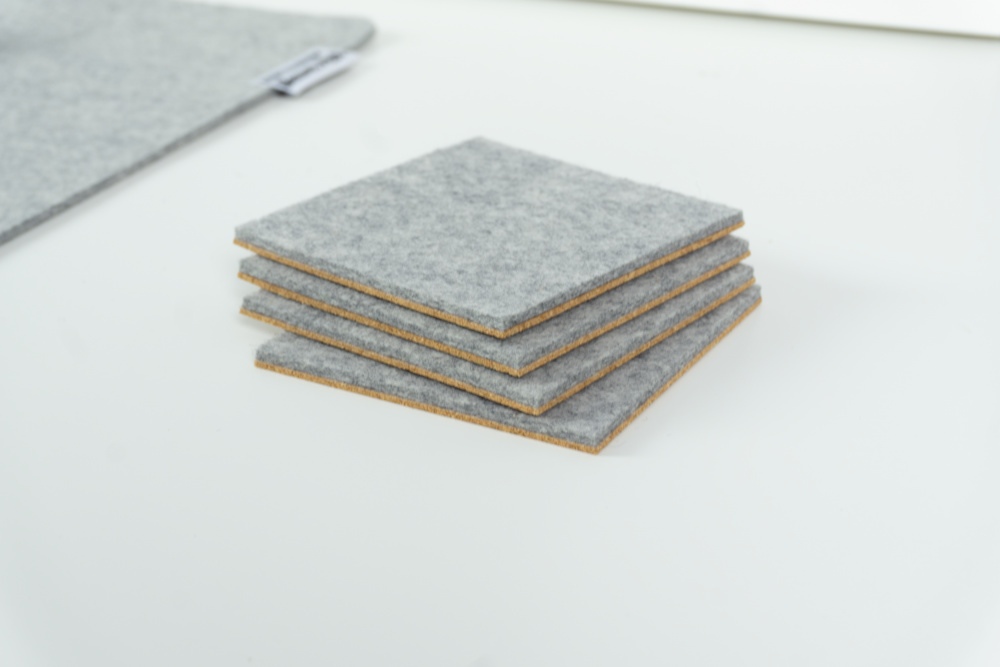 Merino wool coaster set of 4 in grey felt with square corners